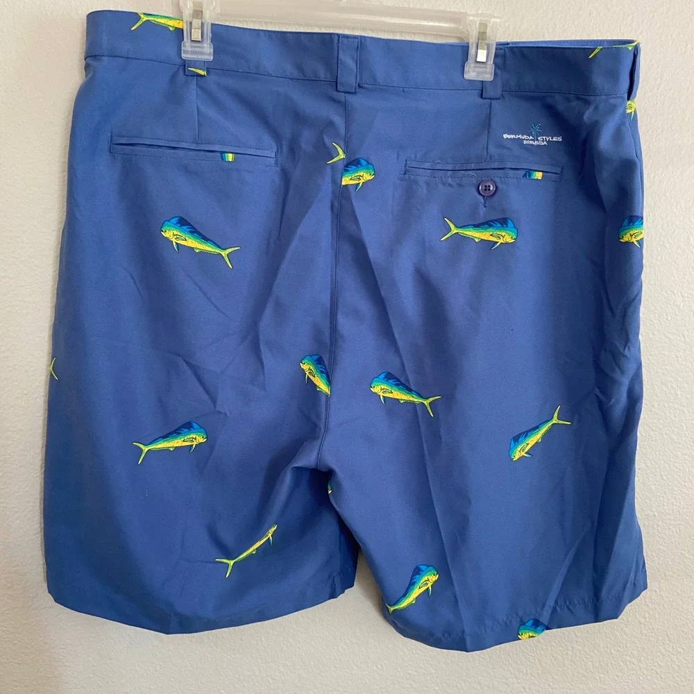 Men's Size 42‎ Bermuda Styles Blue Dolphin Fish Print Casual Shorts Beach NEW